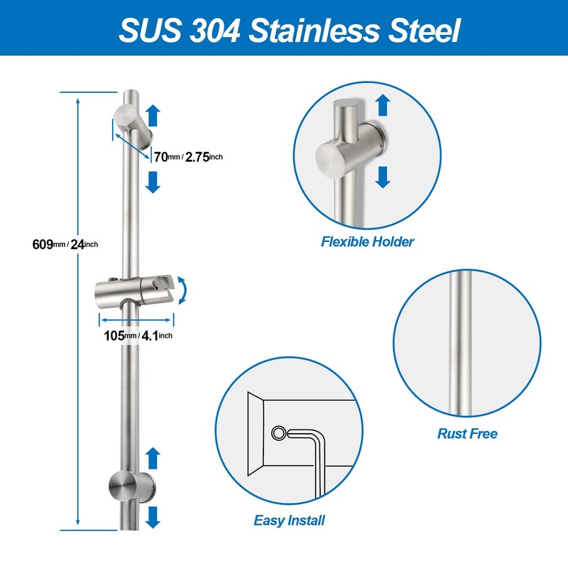 BANGPU 24 Inch Shower Slide Bar, Adjustable Shower Bar For