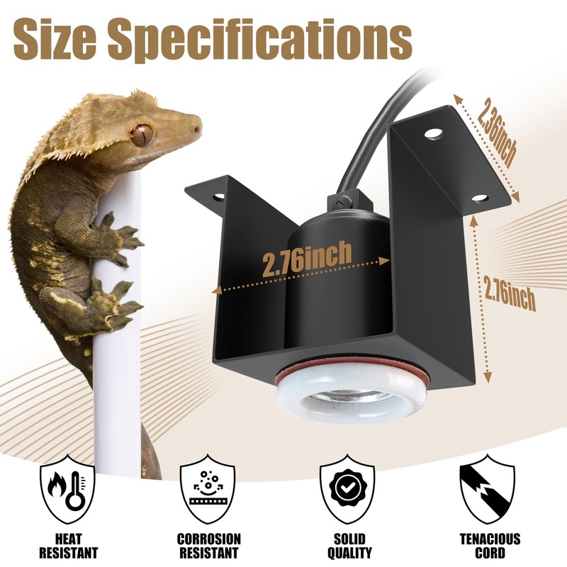 LURMMUE Reptile Ceramic Socket Heat Lamp Fixture, 2Pcs Terrarium Clamp