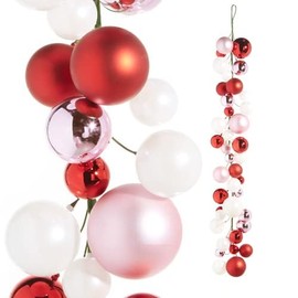 RAZ Imports DC Ball Garland, 4-Foot Length, Pink, Red, and White, Plastic