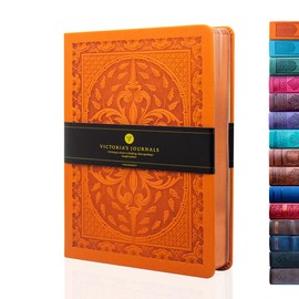 VICTORIA'S JOURNALS Leatherette Vintage Journal Hard Cover Lined Notebook Old Looking Travel Diary, A5 Size 5.7'' x 8.1'' (Orange, A5),(ONB0040)