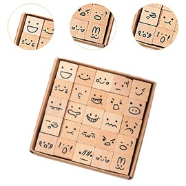 Dickly 25x Wooden Stamps, Mini Stamps, Wooden Stamps, Diary Stamp Set for Scrapbooking Supplies, Cartoon Expressions