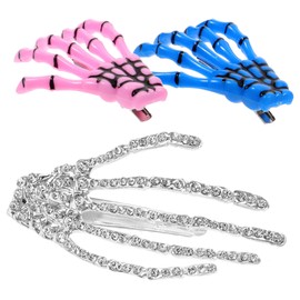 Beavorty Unique Skull Hand Bone Hair Clips Gothic Punk Horror Hairpins 3pcs Set Skull Hand Punk Hairpins
