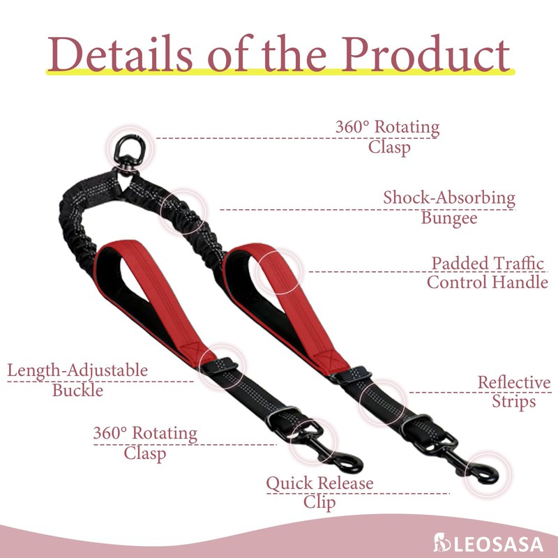 LEOSASA Double Dog Leash - No Tangle Splitter for Two