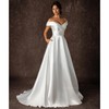 Aimevernal Off-Shoulder Satin Wedding Gown, Floor Length, White (US, Alpha,