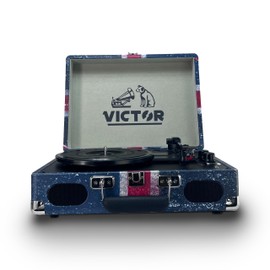 Victor Metro Plus Battery-Powered Bluetooth Suitcase Turntable | 3-Speed Vinyl Record Player with Built-in Stereo Speakers, Rechargeable Battery, RCA Output, Aux Input, and 45 RPM Adaptor, VSRP-850B