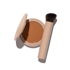 No Makeup Makeup Long-Lasting Lightweight Foundation & Brush Duo | Cruelty-Free, Fragrance-Free, Buildable, Transfer-Proof Liquid Makeup (Golden Tan)