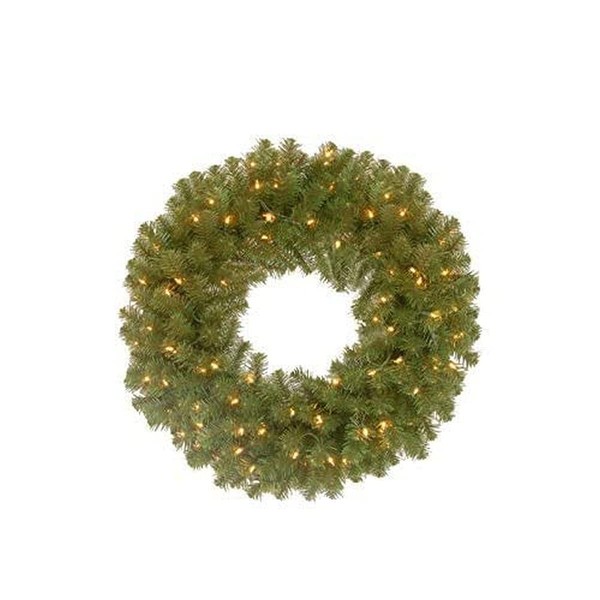 National Tree Company Pre-Lit Artificial Christmas Wreath, Green, North Valley Spruce, White Lights, Christmas Collection, 24 Inches