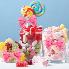 Tyqour 24Pcs Hot Pink Twist Tie Bows, Gift Wrapping Bows, Pink Bows for Crafts, Pink Bows for Gift Wrapping, Gift Wrap Bows for Crafts Baby Shower Wedding Gift Wrapping Supplies(Pink)