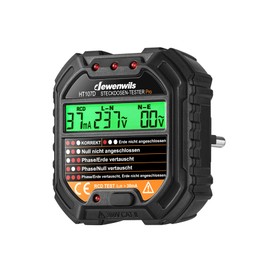 DEWENWILS Socket Tester with RCD Test and LCD Voltage Display, 6 Types of Fault Diagnosis, Leak Voltage and Current Display, FI Test, 48-250V/45-65Hz, CAT ll 300V