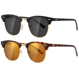 AEVOGUE Polarized Sunglasses For Women And Men Semi Rimless Frame Retro Sun Glasses AE0369 (Matte Black&Matte Tortoiseshell Gold Mirror)