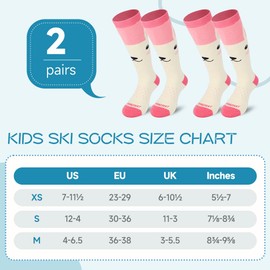 findway Kids Ski Socks, 2 Pairs Knee-high Warm Thermal Winter Snowboard Socks for Girls Boys Toddler