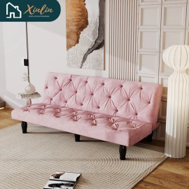 66\" Modern Black Velvet Sofa Bed with Reclining Feature Transform Seamlessly for Family Living or Bedroom Free Shippingcolor: Baby Pink +Velvet+ 3 Seat