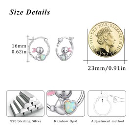 Animal Earrings Women's 925 Sterling Silver Fox / Rabbit / Koala / Pig Hoop Earrings Huggie Small Hoop Earrings Animal Jewellery Mother's Day Gift for Women Girls Children, Sterling Silver, Opal