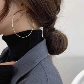 Iaceble Minimalist Silver Hoop Earrings Large Metal Round Earrings Oversize Circle Hoop Earrings Thin Hoop Earrings Stainless Steel Big Hoop Earrings Jewelry for Women