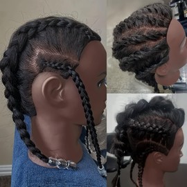 Black Mannequin Head with Hair for Braiding, Cosmetology Training Head for Practicing Styling, 21 Inches Layered Pre-streched Hair Manneuiqn Head with Stand