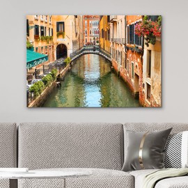 IDEA4WALL Canvas Print Wall Art Venice, Italy Canal in The City Architecture & Maps Cities Photography Realism Scenic Colorful Multicolor Ultra for Living Room, Bedroom, Office - 16"x24"