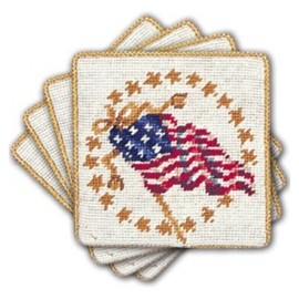C&F Home 4" Old Glory Decorative Petit Point Coasters, Set of 4 Summer Patriotic USA Americana 4th of July Independence Day Memorial Day Labor Day Liberty Living Room Coffee Table Kitchen Dining