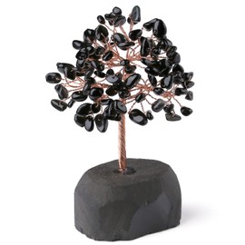 YATOJUZI Black Obsidian Healing Crystal Tree Natural Gemstone Crystals Stone Base Copper Wire Tree Life Money Trees Home Office Desk Room Bookshelf Decor Reiki Spiritual Energy for Womem Men