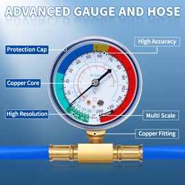 R134a Refrigerant Recharging Hose with Gauge, A/C R134A Refrigerator Freon Recharge Kit with Bullet Piercing Valves, R134a R12 R22 Can Tap Valves, R134a Quick Coupler