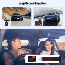 OiLiehu Dash Cam Front and Rear, 1080P HD In-Car Camera, 64GB TF-Card Included, 4 inch Touchscreen, Dual Cameras Dashcam for Cars with Night Vision, 150°Wide Angle, Loop Recording