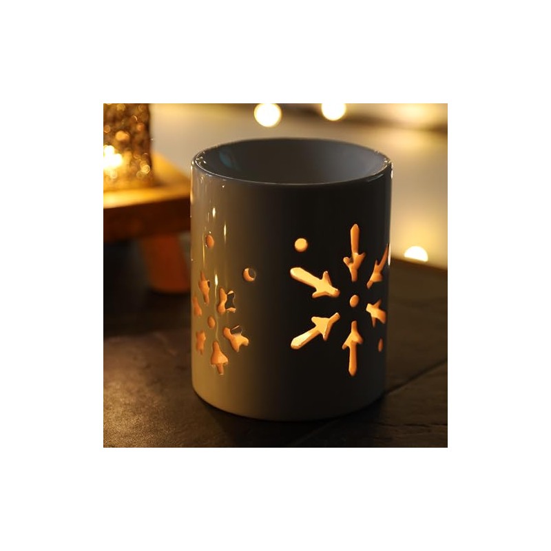 White Christmas Tree-Snowflake Ceramic Decor Wax Melt Burner Tea Light