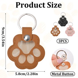 Permuly 3PCS Pet Paw Keychain, Dog Paw Keychain Hair Storage Pet Fur Keepsake Unique Dog Memorial Gifts for Loss of Dogs Pets Commemorative Leather Keychains (Pink + Black + Light Tan)