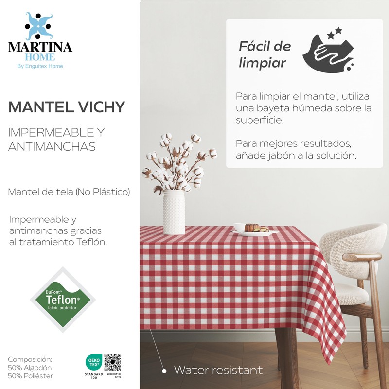 Martina Home TEFLONATED TABLECLOTH MADE Vichy Red 140X140 CM
