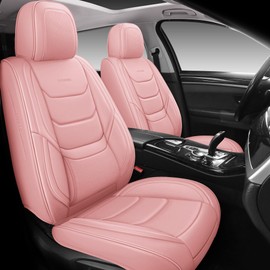 CHOCMONS Full Coverage Front Set Seat Covers with Waterproof Leather,Lumber Support and Airbag Compatible,Universal Fit for Most SUVs, Trucks,and Sedans in Automotive Seat Covers