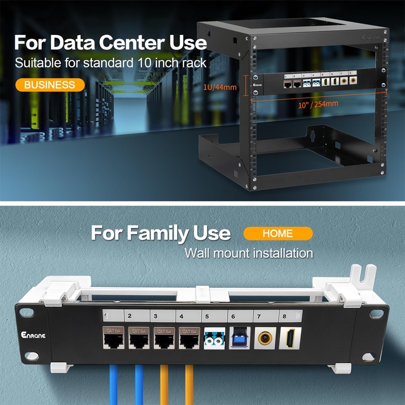 Enmane 8 Port Blank Keystone Patch Panel Wall Mount 10inch