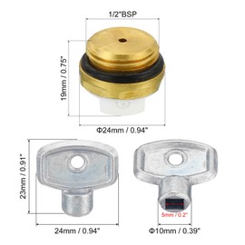 PATIKIL 1/2" BSP Male Thread Manual Radiator Air Vent Plug Valve Kit with Key, Brass Plug for Radiator Heater, Gold White