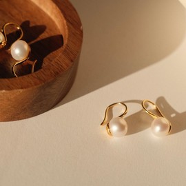 CHESKY Dainty Pearl Earrings for Women Trendy, Hypoallergenic Gold Plated Pearl Earrings Dangling for Women Non Tarnish, Cute 14K Gold Bridal Dangle Earrings for Wedding Jewelry