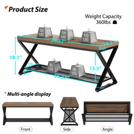 LVB Entryway Shoe Bench with Storage, 39” Entryway Bench for Foyer Hallway, Farmhouse Wood and Metal Indoor Bench for Entrance, Shoe Rack Storage Bench with Sitting for Living Room, Rustic Oak, 39 in