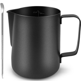 CAMKYDE Stainless Steel Milk Frothing Pitcher 20 oz, Espresso Steaming Pitcher with Decorating Pen for Espresso Machines, Cappuccino, Latte Art (Matte Black)