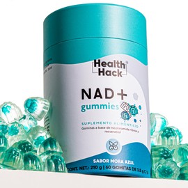 Health Hack NAD+ en Gomitas con 8 Ingredientes de Longevidad, 400 mg Nicotinamida Ribosa, 125 mg Resveratrol, 100 mg CoQ10, 75 mg Quercetina, PQQ y AL