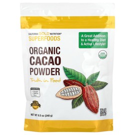 California Gold Nutrition Organic Cacao Powder, 8.5 oz (240 g) – Non-GMO, Unsweetened, Antioxidant-Rich, Superfood for Smoothies, Baking & Drinks
