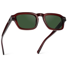 WMP Eyewear - Men's Polarized Sunglasses: Narrow Geometric Frame, Rectangular Lenses, Round Rivets, Injected Metal Core, Red Garnet / Smoke Green Lens
