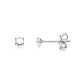 Minnario 20G Sterling Silver Small Stud Earrings for Women Men, Aurora Borealis Earrings CZ Helix Cartilage Piercing Earrings Studs 2mm