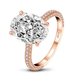 Erllo 5 Carats Oval Cut Rose Tone Plated 925 Sterling Silver Women Wedding Rings Cubic Zirconia CZ Engagement Ring (7)