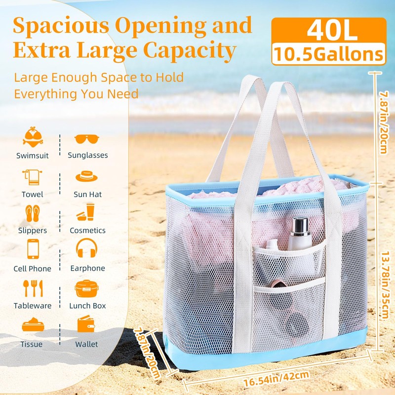 PureSprout Extra Large Mesh Beach Tote Bag for Women with