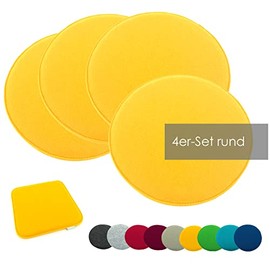 heimtexland ® Pack of 4 Seat Cushions, Felt Chair Cushion, Floor Cushion, Chair Cushion, Indoor, Outdoor, Round, Typ631, Mustard Yellow, 35 x 35 cm, Pack of 4