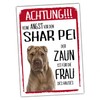 Shar Pei Dog Sign Warning Fence Woman Saying Door Sign
