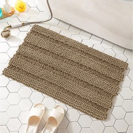 subrtex Bathroom Rugs Chenille Bath Rug Striped Plush Bath Mat Soft Rugs for Bathroom Water Absorbent Shower Mat Quick Dry Machine Washable(Sand,20"x32")