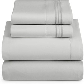 KAYLEN HOME 1800 TC King Size Sheets Set Deep Pocket up to 16" - Hotel Luxury Extra Soft Brushed Microfiber 4 PC Bed Sheet Set, Silver