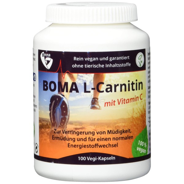 Boma Lecithin 100 L-Carnitine Capsules with L-Carnitine Tatrate (Carnipure®) and Vitamin C 100% Vegan with Award