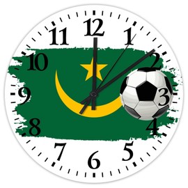 Wood Wall Clock Non-Ticking Sweep Movement Football Theme Mauritania Vintage Wood Clocks America Hispanic Country European Asia Africa Flags Wooden Wall Decor for Yoga Room Kids Room Porch 10 Inch