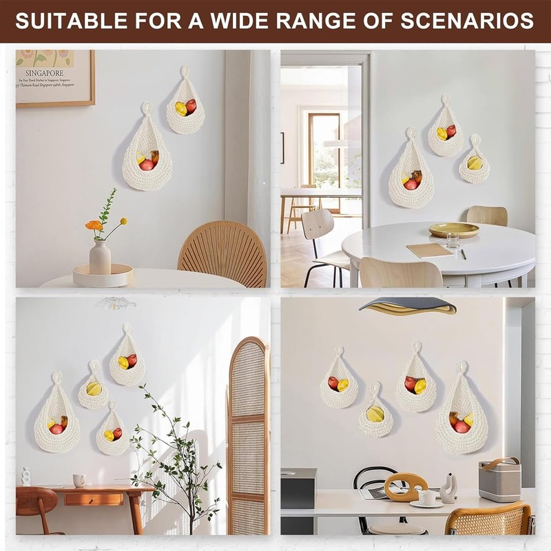 AIMALL Handmade Cotton Rope Wall Hanging Fruit Basket Storage Net