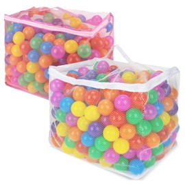 RAINFLOW 2 PCS Ball Pit Balls Bags - Storage Mesh Bag with Zipper Suitable for Toys,Sturdy and Durable,Large Size 17.7 x 11.8 x 13.7 Inches, Pink & White(Only Storage Bag,No Ball)