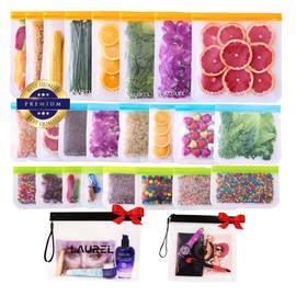 LC Reusable Food Storage Bags - 24 Pack+2 Gift BPA Free Reusable Freezer Bags (8 Reusable Gallon Bags + 8 Reusable Sandwich Bags + 8 Food Grade Snack Bags) EXTRA THICK & Leakproof Silicone Food Bags