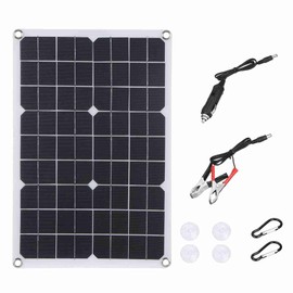 Portable Solar Panel 18V 20W Monocrystalline Silicon Solar Panel Dual USB Charging Port DC5521 Battery Clamp Interface for Charging 5V Mobile Phones Sports Cameras, 12V Vehicles Ships Batteries
