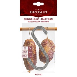 Browin Stainless Steel S-Hooks, Pack of 5, Meat Smoking & Storage Hooks, Traditional, Rustproof, 3mm x 7mm x 14cm, Stahl, 5 Pieces